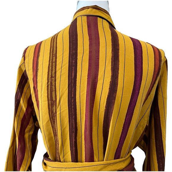 Max Mara Silk Wrap Around Belt Striped Blouse Size 6 - Picture 11 of 14